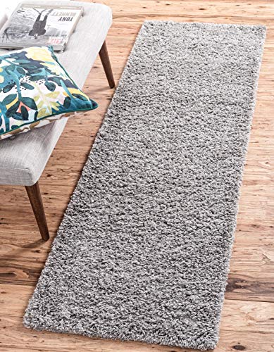 Unique Loom Solid Shag Collection Area Rug (2' 6" x 13' 1" Runner, Cloud Gray) - color: Cloud Gray, size: 2'6" x 13'1" (Runner)