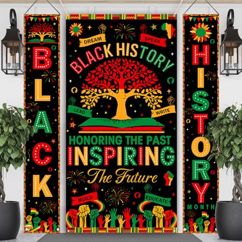 AIBIIN 3PCS Black History Month Banners Decorations for Home Black History Month Door Porch Sign Decorations Banner Honoring The Past Inspiring The Future Banner Decor Wall Hanging Decor - color: Black History Month