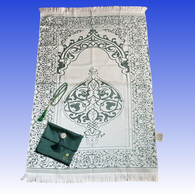 Muslim Prayer Rug - Prayer Mat - Islamic Gifts Set - Prayer Matt Islam - Travel Prayer Mat - Islamıc Prayer Rug - Portable Prayer Mat - Muslim Gifts for Women and Men (Green) - color: Green