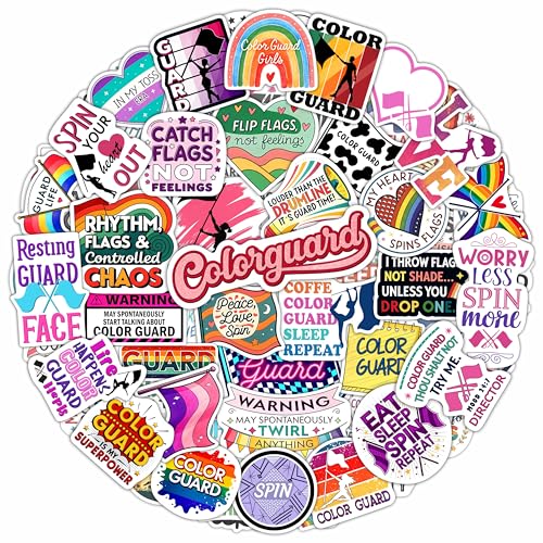 100Pcs Color Guard Stickers for Water Bottle, Laptop - Colorguard Gifts - Color Guard Flag Party Supplies - Marching Band Stickers - Gift for Women & Men - color: Color Guard Stickers