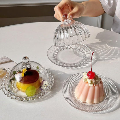 5.5 inch Glass Cake Stand with Dome,Small Cake Stand Dessert Serving Tray | Glass Cake Dome with Base Serving Dishes and Cloche Cover,Cake Holder Server for Cheese, Candy, Christmas,Birthday,Party - color: 02