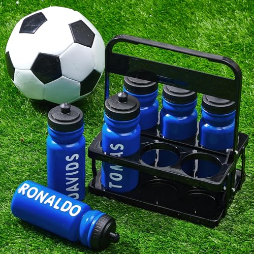 Suclain Water Bottle Carrier with 20 Oz Bottles and Stickers Plastic Wide Mouth Sports Water Bottle Squeeze Team Bottles with Black Lid for Fitness Bike Gym(14 Pcs,Dark Blue) - color: Dark Blue