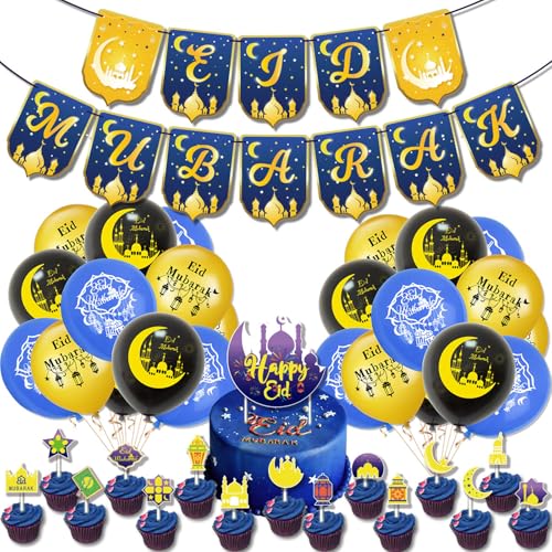 Ramadan Mubarak Eid Decorations, Preassembled Ramadan Eid Mubarak Banners - Reusable Eid Mubarak Star Moon Garland Decorations for Home Party (Set A, 33Pcs Set) - color: Set a, size: 33Pcs Set