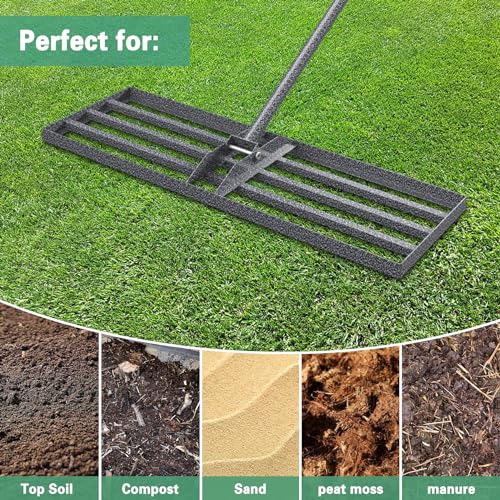 Lawn Leveling Rake 30"x10", Heavy Duty Rakes for Lawns with Anti-Rust Coating & Adjustable Handle, Effort-Saving Lawn Leveler for Yard Garden Farm Golf Course Lawn Care - size: 30"x10"