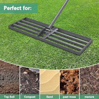 Lawn Leveling Rake 30"x10", Heavy Duty Rakes for Lawns with Anti-Rust Coating & Adjustable Handle, Effort-Saving Lawn Leveler for Yard Garden Farm Golf Course Lawn Care - size: 30"x10"