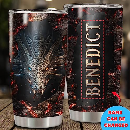 WAZONE Personalized Dragon Tumbler With Lid Fire Lava Customize Name 20oz 30oz Stainless Steel Insulated Cup Coffee Travel Mug Christmas Birthday Gifts for Men Dad Son Father Husband - color: Dragon