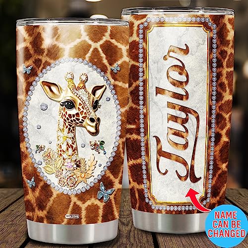 WAZONE Personalized Giraffe Tumbler Cup With Lid Jewelry Style Stainless Steel Insulated 20oz 30oz Travel Mug Birthday Christmas Customized Name Gifts for Animal Giraffes Lovers Women Girls - color: Giraffe