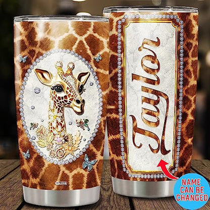 WAZONE Personalized Giraffe Tumbler Cup With Lid Jewelry Style Stainless Steel Insulated 20oz 30oz Travel Mug Birthday Christmas Customized Name Gifts for Animal Giraffes Lovers Women Girls - color: Giraffe