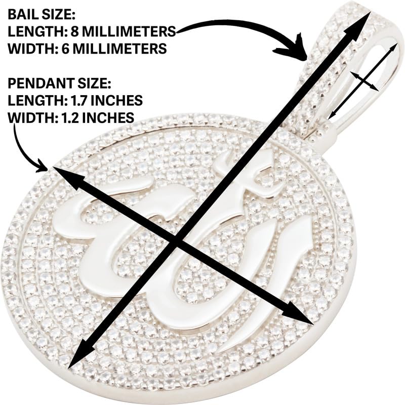 925 Sterling Silver 14K White/Yellow Gold Finish Allah Islamic Muslim Pendant 1.5MM Franco/2MM Moon Cut Bead Ball Chain Necklace For Women & Men 20″-24″ Fine Jewelry - color: PENDANT ONLY NO CHAIN, size: SILVER-PENDANT ONLY NO CHAIN