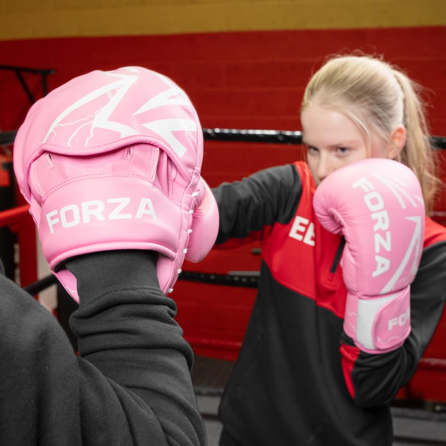 FORZA Boxing Focus Pads | Curved PU Leather Strike Mitts with Shock-Absorbing Foam – Premium Training Gear for Boxing, Kickboxing, and MMA - color: Pink