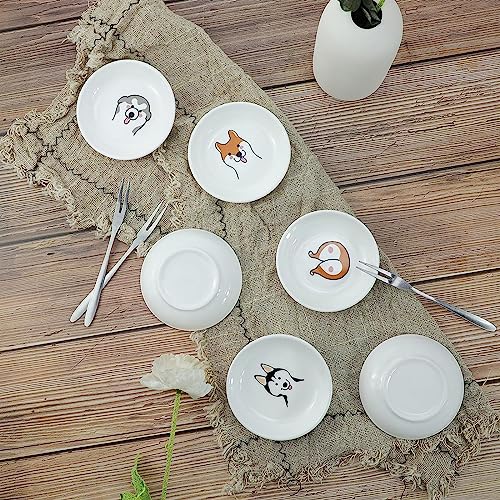 Super Cute Cartoon Animal Pattern Ceramic Sauce Dish/Seasoning Dish/Sushi Soy Dipping Bowl/Appetizer Plates/Serving Dish for Kitchen Home(Set of 6)-Dog Heads - color: Dog Head and Butt