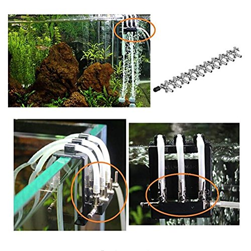 Aquarium Fish Tank 10-Way Air Pump Control Valve Manifold Taps Silver Tone