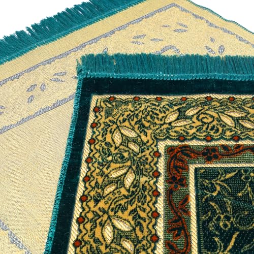 Muslim Prayer Rug, Soft Plush Thin Islamic Prayer Mat, Janamaz, Sajada, Praying Carpet, Islamic Gift, Foldable Portable Turkish Prayer Mat for Men&Women, Lightweight Travel Prayer Rug, 26"x43" - color: Jeddah / Darkgreen
