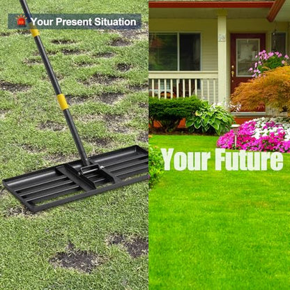 Lawn Leveling Rake 30"x10" for Lawn Care - 72" Extendable Stainless Steel Handle with Ergonomic Grip | Professional Grass Leveling Tool for Golf Courses, Soccer Fields, Backyard Turf Maintenance - size: 30x10", 72"