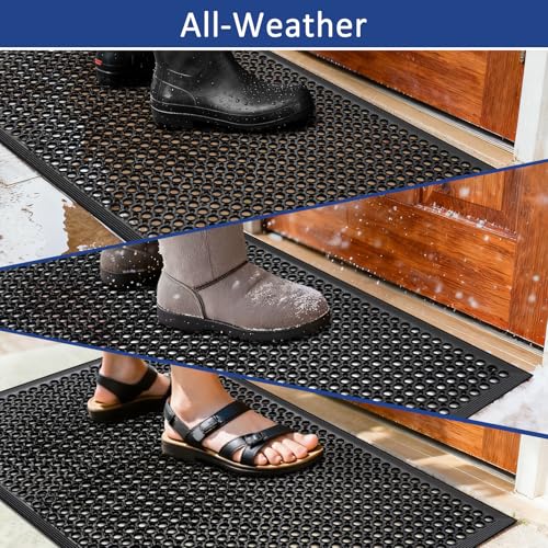 Rubber Floor Door Mats Outdoor Entrance Commercial Restaurant Kitchen Anti Fatigue Rubber Drainage Mat New Non Slip Bar Floor Mat for Garage Use Black 36inch x 60inch from SallyMall - size: 60"L x 36"W x 0.4"Th