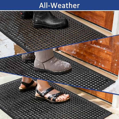 Rubber Floor Door Mats Outdoor Entrance Commercial Restaurant Kitchen Anti Fatigue Rubber Drainage Mat New Non Slip Bar Floor Mat for Garage Use Black 36inch x 60inch from SallyMall - size: 60"L x 36"W x 0.4"Th