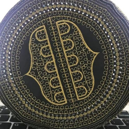 RUIXIA Men Boys Muslim Prayer Kufi Hat Skull Cap Embroidery Islam Kufi Headware takke Praying Beanie Hat Kofia Topi Hat - color: Gold/Black-adults