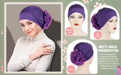 Women Flower Elastic Turban Beanie Head Scarf wrap Chemo Cap hat for Cancer Patient - color: Orange
