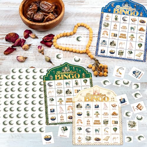 Fancy Land Ramadan 아동용 빙고 게임 이드 무바라크 빙고 카드, 무슬림 파티 선물, 가족 교실 활동 용품, 24인용