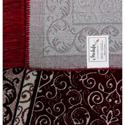 Modefa Muslim Prayer Rug Wide Multi Person Velvet Floral Carpet (Swirl Red) - color: Swirl Red