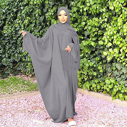 Abayas for women Muslim One-Piece Prayer Dress Ramadan Kaftan Dresses for Women Dubai Islamic Abaya Full Length Dress - color: Grey
