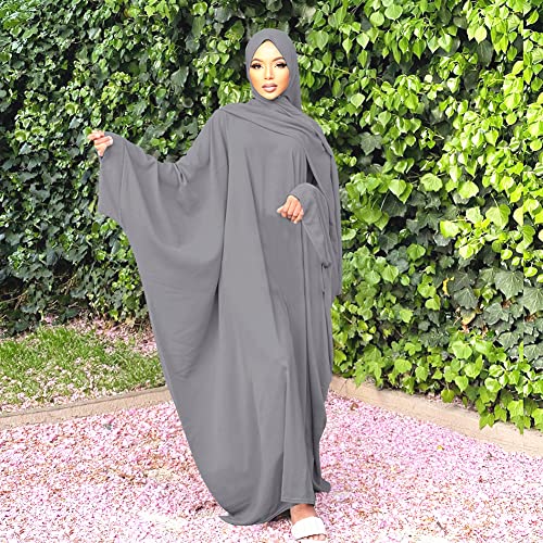 ODIZLI Prayer Abaya Dubai Nida Muslim Hijab Dress Women Jilbab Kaftan Robe Long Khimar Islam Clothes Batwing Sleeve - color: Gray (No Hijab)