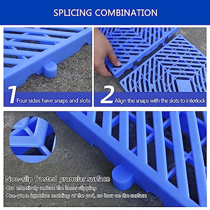 Display Pedestal Stand Plastic Pallet, Indoor/Outdoor Cold Warehouse Shipping Pads, Garage, Easy to Stack-Blue-2 Pack-90x30x3