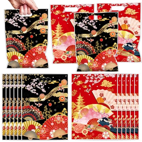 Falueqg Hibachi Party Decorations - 50 Pcs Hibachi Japanese Goodie Candy Gift Bags Fans Cherry Blossom Patterns Party Favors for Chinese Japanese Birthday Baby Shower Decor - color: Hibachi