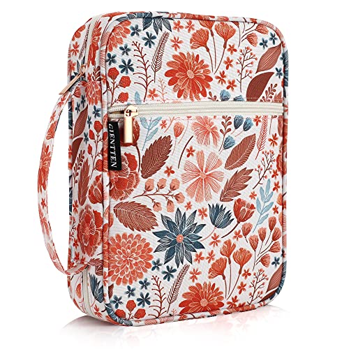 Bible Cover for Women with Flowers Printing, Bible Books Carrying Case with Durable Handle, Quilted Case for Girls Bible Study Supplies Accessories