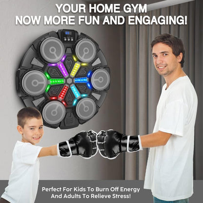 Music Boxing Machine Sport Toys for Kids and Adults,Wall Mounted Bluetooth Smart Punching Target,Training Pad Toy with Boxing Glove,Ideas Toys for Boys Girls Kids 3 4 5 6 7 8 9 10 11 12+ Years Old - color: Black M