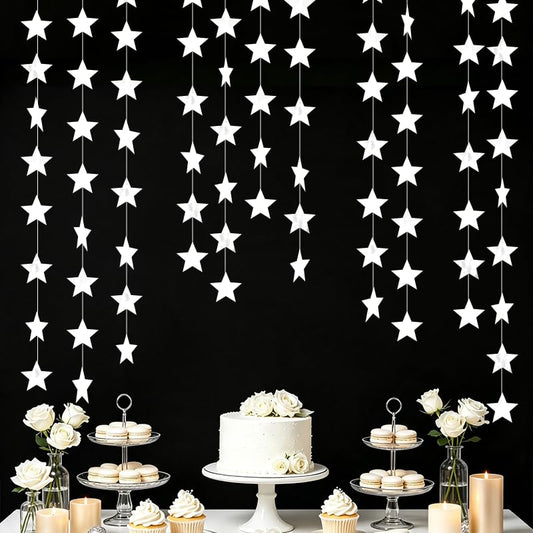 White Shining Star Hanging Garland White Hanging Sparkling Star Streamer Glitter Star Bunting Banner Twinkle Star Backdrop for Wedding Baby Shower Birthday Christmas Decorations 40 Feet - color: White