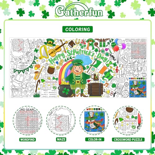 Gatherfun 성 패트릭의 날 교실 벽용 컬러링 포스터 - 다용도 79.2 x 182.9cm(31.5 x 72인치) 아일랜드 테마 활동 포스터/테이블 커버, 학교 파티, 성 패트릭의 날 파티 장식 - style: 성 패트릭