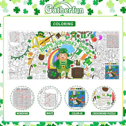 Gatherfun 성 패트릭의 날 교실 벽용 컬러링 포스터 - 다용도 79.2 x 182.9cm(31.5 x 72인치) 아일랜드 테마 활동 포스터/테이블 커버, 학교 파티, 성 패트릭의 날 파티 장식 - style: 성 패트릭
