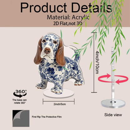 YLUYINOM 2D Flat Acrylic Display Plaque, Detailed Basset Hound Figurine with Blue Floral Patterns Featuring Realistic Facial Features and Glossy Finish. Rotatable, with Base - color: Picture 18
