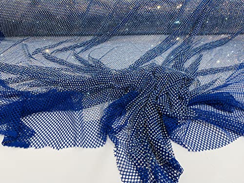 New Creations Fabric & Foam Inc, 45" Wide AB Iridescent Rhinestone On Soft Stretch Fish Net Fabric by The Yard (1 Yard, Iridescent Rhinestones on Royal Blue Mesh) - color: Iridescent Rhinestones on Royal Blue Mesh