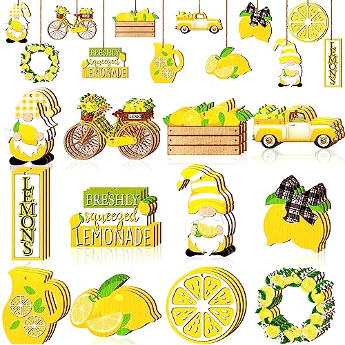 36 Pcs Lemon Tree Ornaments Wooden Gnome Hanging Tags Summer Decor - style: Lemon