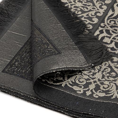 Modefa Islamic Gifts Prayer Mat | Thin Woven Praying Mat Muslim Prayer Rug | Muslim Gifts for Men Ramadan Gifts with Tesbih Prayer Beads | Ottoman Rug with Cylinder Gift Box Set (Black with Box) - color: Black #2