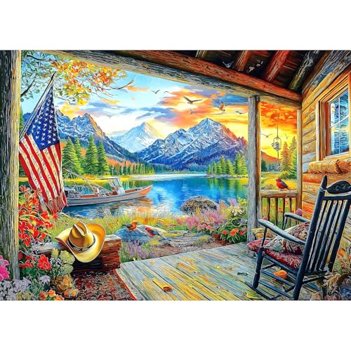 Lake Village 1000 Piece Jigsaw Puzzle for Adults Sunset Nature Scene Colorful Landscape Puzzle Challenging Family Puzzle Perfect for Game Nights (27.5"X19.6") - color: Lake Village-colorful