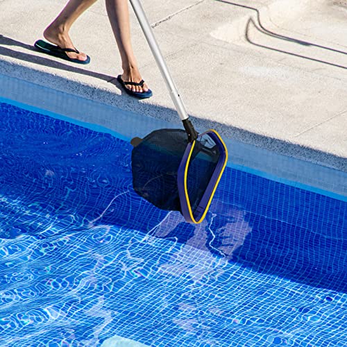 Poolvio Pool Deep Skimmer Net with 3ft - 10ft 1.0mm Thick Adjustable Aluminum Pole & Fine Mesh Bag Leaf Skimmer Rake Net for Above Ground & Inground Swimming Pools, Removes All Debris - size: Pool Rake with Pole