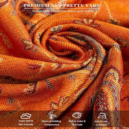 TUSHUSTY Pashmina Feel 숄 랩 레이브 스카프 여성용 부드럽고 실키한 양면 남성용 스카프 히잡 - color: 주황색.