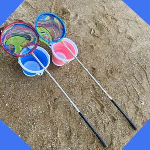 Fishing Nets with Bucket Fishing Retractable Landing Net Lightweight Aluminum Pole with Non-Slip Handle for Catch and Release and Release Frogs Butterfly Youth Outdoor - style: Blue + Pink