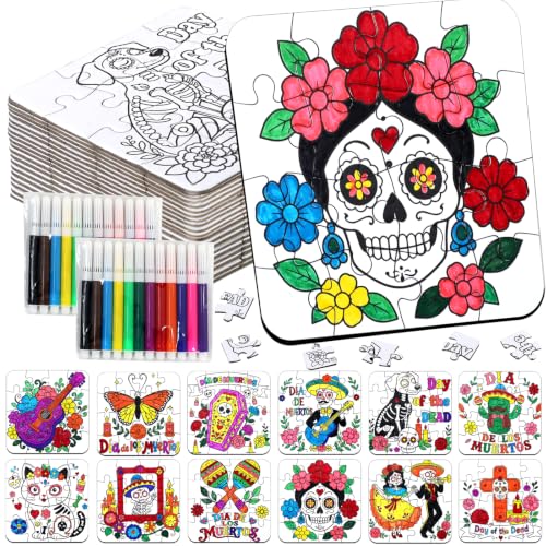 Dia De Los Muertos Crafts for Kids Bulk, Day of the Dead DIY Art Puzzle Kit - color: Day of the Dead Colorful