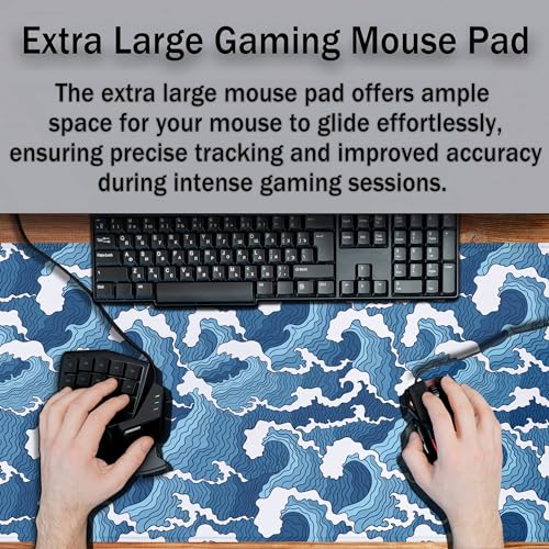 Large Desk Pads Blue and White Desktop Pad, Pc Mouse Pad Keyboard Mat, Desk Pad Gaming Waterproof Non-Slip Rubber Base, 35.4 X 15.7 inch for Work/Game/Office/Home Japanese Abstract Waves - color: Japanese Abstract Blue And White Wave