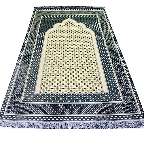 Modefa Turkish Islamic Prayer Mat Janamaz Sajjadah | Thin Woven Cotton Praying Rug Ramadan Eid Gift | Traditional Muslim Sejada for Men Women - Hira Diamond (Dark Green) - color: Dark Green