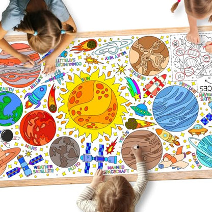 Gatherfun 교실 벽용 자이언트 컬러링 포스터 - 다용도 80.9 x 182.9cm(31.5 x 72인치) 우주 활동 포스터/테이블 커버, 학교 파티, 우주 생일 파티 및 특별 이벤트 장식 - style: 공간