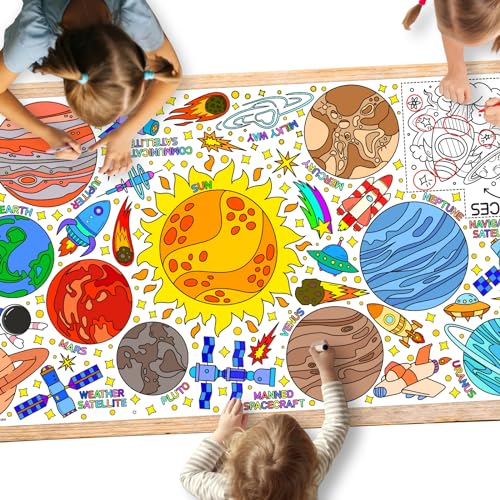 Gatherfun 교실 벽용 자이언트 컬러링 포스터 - 다용도 80.9 x 182.9cm(31.5 x 72인치) 우주 활동 포스터/테이블 커버, 학교 파티, 우주 생일 파티 및 특별 이벤트 장식 - style: 공간