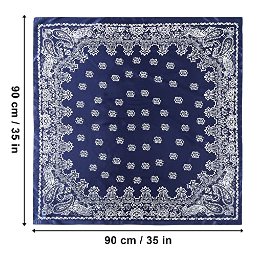 AWAYTR 35” Large Satin Square Head Scarf - 2Pcs Silk Like Floral Head Scarves Square Satin Hair Scarf Bandanas for Women - color: Cashews (Coffee+navy)