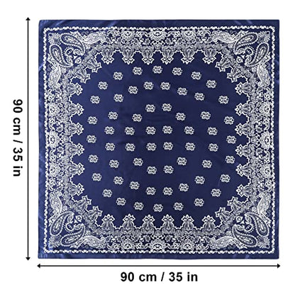 AWAYTR 35” Large Satin Square Head Scarf - 2Pcs Silk Like Floral Head Scarves Square Satin Hair Scarf Bandanas for Women - color: Cashews (Coffee+navy)