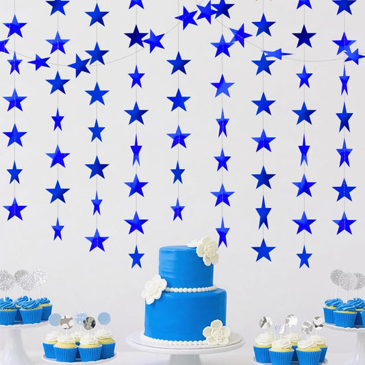 Blue Shining Star Hanging Garland Blue Hanging Sparkling Star Streamer Glitter Bunting Banner Twinkle Backdrop for Wedding Baby Shower Birthday Christmas Decorations 40 Feet - color: Blue