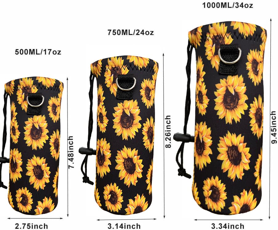 Neoprene Water Bottle Carrier Bag with Adjustable Shoulder Strap,Insulated Water Bottle Cover for Stainless Steel/Glass/Plastic Bottles - color: Sunflowers, size: 500ml